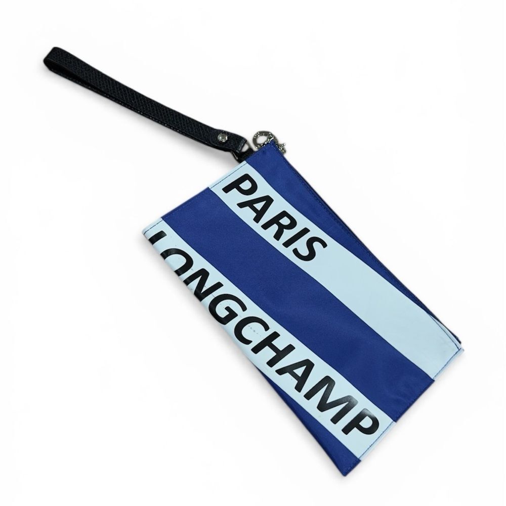 Longchamp Navy and Light Blue Logo Wristlet Pouch